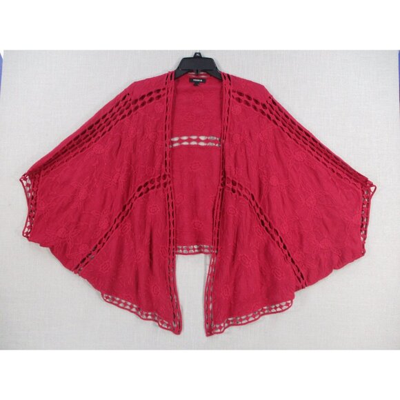 Torrid Womens Lace Open Front Kimono Cardigan Size 1/2 Red 100% Cotton Made In C - Picture 2 of 8